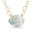 thumbnail image 1 of Gem Stone King 14K Yellow Gold Simulated White Opal Pendant Necklace for Women | 2.00 Cttw | Gemstone October Birthstone | Oval Cabochon 11X9MM | With 18 inch 14K Gold Heart Chain, 1 of 6