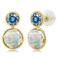 thumbnail image 1 of Gem Stone King 14K Yellow Gold Simulated White Opal and Persian Blue Moissanite Earrings for Women (1.06 Cttw, Gemstone October Birthstone, Round Cabochon 6X6MM, Round 4X4MM), 1 of 3