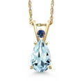 thumbnail image 1 of Gem Stone King 14K Yellow Gold Sky Blue Aquamarine and Blue Created Sapphire Pendant Necklace for Women | 1.17 Cttw | Gemstone March Birthstone | Pear Shape 9X6MM | With 18 inch Chain, 1 of 6