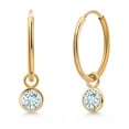 thumbnail image 1 of Gem Stone King 14K Yellow Gold Sky Blue Aquamarine Dangle Drop Endless Hoop Huggie Small Earrings for Women (0.50 Cttw, 20MM Length, Gemstone March Birthstone, Round 4MM), 1 of 4