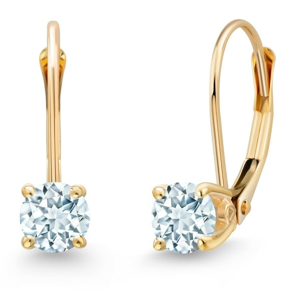 Gem Stone King 14K Yellow Gold Sky Blue Aquamarine Earrings for Women | 0.50 Cttw | Gemstone March Birthstone | Round 4MM