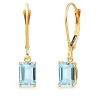 Gem Stone King 14K Yellow Gold Sky Blue Aquamarine Earrings for Women | 1.00 Cttw | Gemstone March Birthstone | Emerald Cut 6X4MM