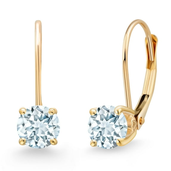 Gem Stone King 14K Yellow Gold Sky Blue Aquamarine Earrings for Women | 1.00 Cttw | Gemstone March Birthstone | Round 5MM