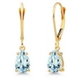 thumbnail image 1 of Gem Stone King 14K Yellow Gold Sky Blue Aquamarine Earrings for Women | 1.30 Cttw | Gemstone March Birthstone | Pear Shape 7X5MM, 1 of 6