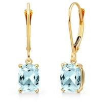 Gem Stone King 14K Yellow Gold Sky Blue Aquamarine Earrings for Women | 1.46 Cttw | Gemstone March Birthstone | Cushion 7X5MM