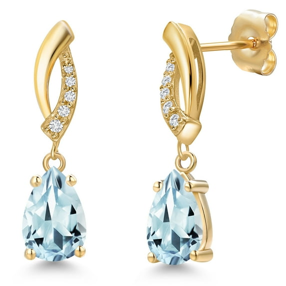 Gem Stone King 14K Yellow Gold Sky Blue Aquamarine and Lab Grown Diamond Earrings for Women | 1.58 Cttw | Gemstone March Birthstone | Pear Shape 8X5MM