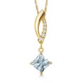 thumbnail image 1 of Gem Stone King 14K Yellow Gold Sky Blue Aquamarine and Lab Grown Diamond Pendant Necklace for Women | 0.53 Cttw | Gemstone March Birthstone | Princess 5MM | With 18 inch Chain, 1 of 6