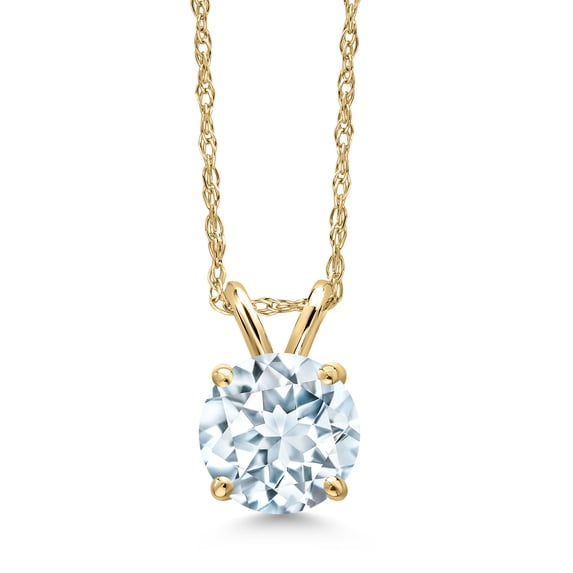 Gem Stone King 14K Yellow Gold Sky Blue Aquamarine Pendant Necklace for Women | 0.75 Cttw | Gemstone March Birthstone | Round 6MM | With 18 inch Chain