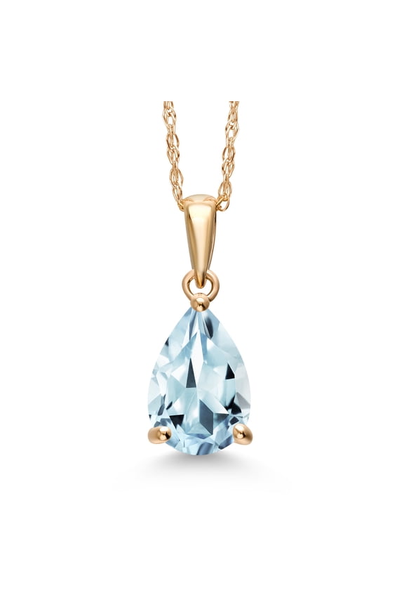 14K Yellow Gold Sky Blue Aquamarine Pendant Necklace for Women | 1.15 Cttw | Gemstone March Birthstone | Pear Shape 9X6MM | With 18 inch Chain