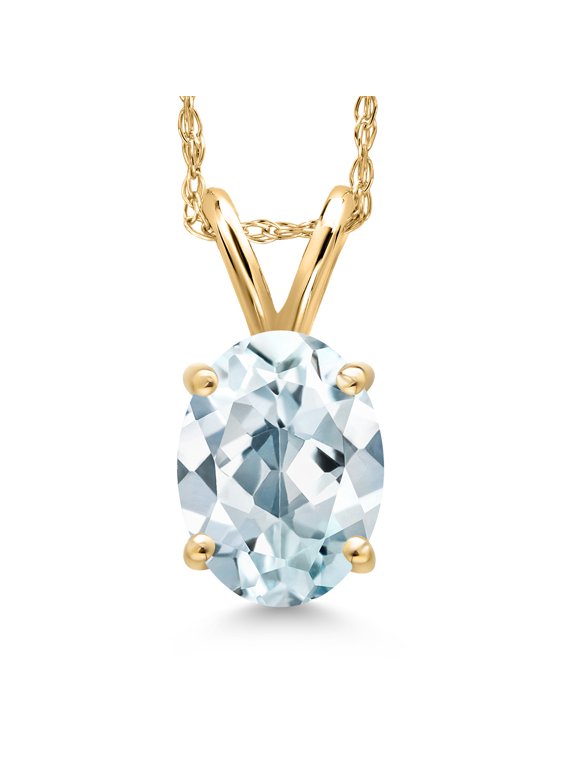 14K Yellow Gold Sky Blue Aquamarine Pendant Necklace for Women | 1.20 Cttw | Gemstone March Birthstone | Oval 8X6MM | With 18 inch Chain