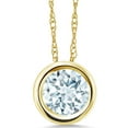 thumbnail image 1 of Gem Stone King 14K Yellow Gold Sky Blue Aquamarine Pendant Necklace for Women (0.75 Cttw, Gemstone March Birthstone, Round 6MM, with 18 inch Chain), 1 of 4