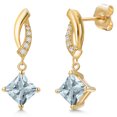 thumbnail image 1 of Gem Stone King 14K Yellow Gold Sky Blue Aquamarine and Lab Grown Diamond Earrings for Women | 1.05 Cttw | Gemstone March Birthstone | Princess 5MM, 1 of 6