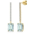 thumbnail image 1 of Gem Stone King 14K Yellow Gold Sky Blue Simulated Aquamarine and Lab Grown Diamond Dangle Earrings for Women | 4.96 Cttw | Gemstone March Birthstone | Octagon 9X7MM, 1 of 6