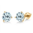 thumbnail image 1 of Gem Stone King 14K Yellow Gold Sky Blue Topaz 3 Prong Martini Screw Back Stud Earrings for Women Men (1.80 Cttw, Gemstone November Birthstone, Round 6MM), 1 of 6