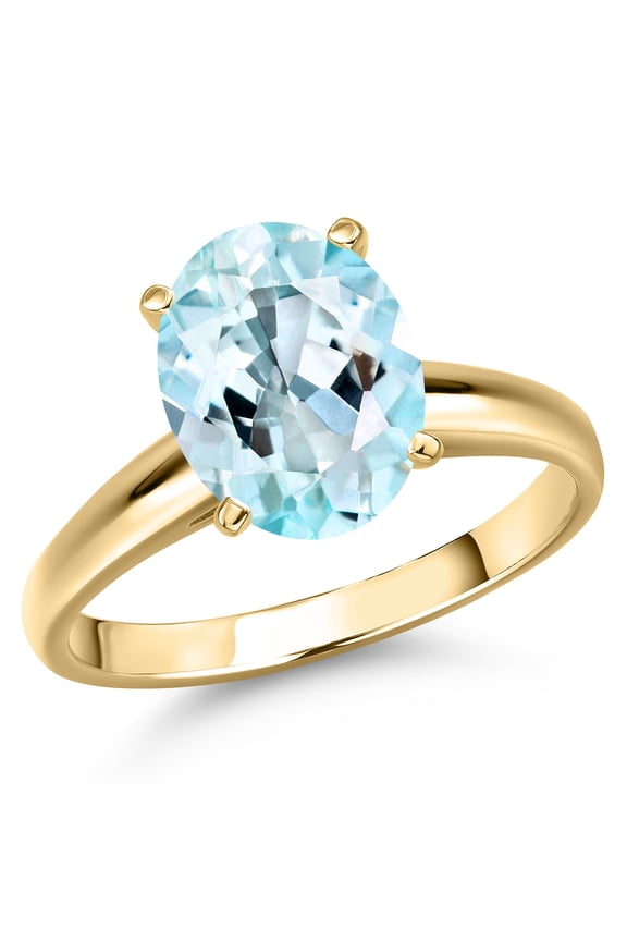 14K Yellow Gold Sky Blue Topaz Engagement Ring for Women | 6.00 Cttw | Oval 12X10MM | Gemstone November Birthstone | Size 5