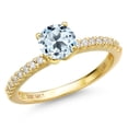 thumbnail image 1 of Gem Stone King 14K Yellow Gold Sky Blue Topaz and Lab Grown Diamond Engagement Ring for Women | 1.16 Cttw | Round 6MM | Gemstone November Birthstone | Size 6, 1 of 6