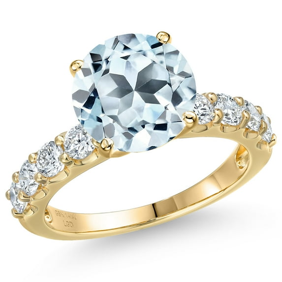 Gem Stone King 14K Yellow Gold Sky Blue Topaz and Lab Grown Diamond Engagement Ring for Women | 5.65 Cttw | Round 10MM | Gemstone November Birthstone | Size 6