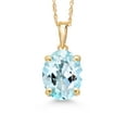 thumbnail image 1 of Gem Stone King 14K Yellow Gold Sky Blue Topaz Pendant Necklace | 3.00 Cttw | Gemstone November Birthstone | Oval 10X8MM | Gold Necklace for Women | With 18 inch Gold Chain, 1 of 6