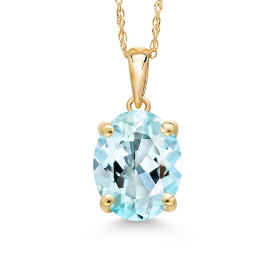 Gem Stone King 14K Yellow Gold Sky Blue Topaz Pendant Necklace | 3.00 Cttw | Gemstone November Birthstone | Oval 10X8MM | Gold Necklace for Women | With 18 inch Gold Chain
