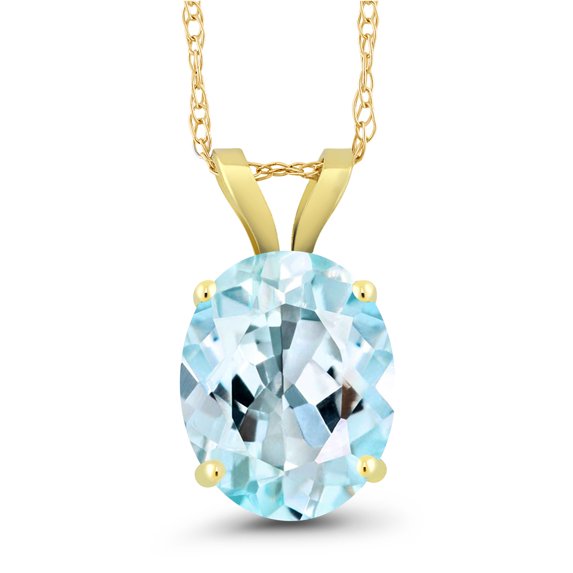 Gem Stone King 14K Yellow Gold Sky Blue Topaz Pendant Necklace for Women (3.00 Cttw, Gemstone November Birthstone, Oval 10X8MM, With 18 inch Chain)