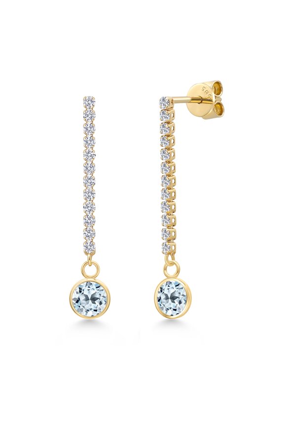 14K Yellow Gold Sky Blue Topaz and Lab Grown Diamond Earrings for Women | 2.36 Cttw | Gemstone November Birthstone | Round 6MM