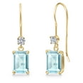 thumbnail image 1 of Gem Stone King 14K Yellow Gold Sky Blue Topaz and Lab Grown Diamond Earrings for Women | 2.43 Cttw | Gemstone November Birthstone | Emerald Cut 7X5MM, 1 of 6
