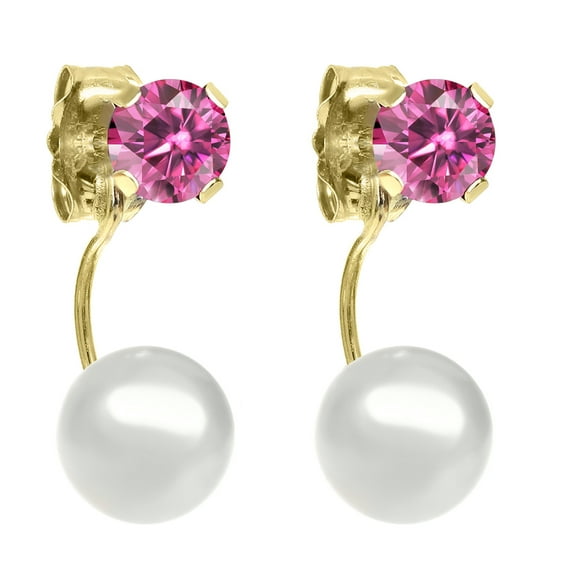 Gem Stone King 14K Yellow Gold Stud Earrings Pink Round Moissanite (0.46 Cttw)