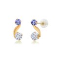 thumbnail image 1 of Gem Stone King 14K Yellow Gold Stud Earrings Round 0.70cttw Moissanite and Tanzanite, 1 of 4