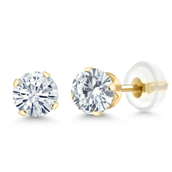 Gem Stone King 14K Yellow Gold Stud Earrings Set for Women Men Round Near Colorless 1.00cttw Moissanite