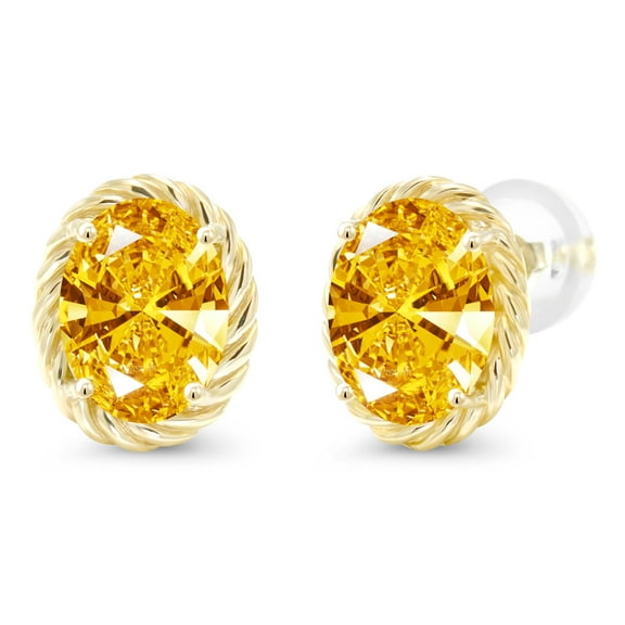 Gem Stone King 14K Yellow Gold Stud Earrings for Women Men with Golden Yellow Zirconia