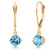 thumbnail image 1 of Gem Stone King 14K Yellow Gold Swiss Blue Topaz Earrings for Women | 1.30 Cttw | Gemstone November Birthstone | Round 5MM, 1 of 6
