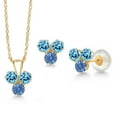 thumbnail image 1 of Gem Stone King 14K Yellow Gold Swiss Blue Topaz and Fancy Blue Zirconia 3 Stone Pendant Earrings Set for Women (1.23 Cttw, Round 3MM, with 18 inch Chain), 1 of 3