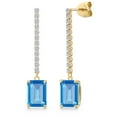 thumbnail image 1 of Gem Stone King 14K Yellow Gold Swiss Blue Topaz and Lab Grown Diamond Dangle Earrings for Women | 5.36 Cttw | Gemstone November Birthstone | Octagon 9X7MM, 1 of 6