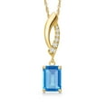 thumbnail image 1 of Gem Stone King 14K Yellow Gold Swiss Blue Topaz and Lab Grown Diamond Pendant Necklace for Women | 1.00 Cttw | Gemstone November Birthstone | Emerald Cut 7X5MM | With 18 inch Chain, 1 of 6