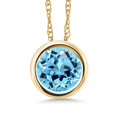 thumbnail image 1 of Gem Stone King 14K Yellow Gold Swiss Blue Topaz Pendant Necklace for Women (0.90 Cttw, Gemstone November Birthstone, Round 6MM, with 18 inch Chain), 1 of 6
