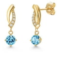 thumbnail image 1 of Gem Stone King 14K Yellow Gold Swiss Blue Topaz and Lab Grown Diamond Earrings for Women | 1.05 Cttw | Gemstone November Birthstone | Round 4.5MM, 1 of 6