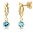 thumbnail image 1 of Gem Stone King 14K Yellow Gold Swiss Blue Topaz and Lab Grown Diamond Earrings for Women | 1.35 Cttw | Gemstone November Birthstone | Round 5MM, 1 of 6