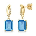 thumbnail image 1 of Gem Stone King 14K Yellow Gold Swiss Blue Topaz and Lab Grown Diamond Earrings for Women | 5.05 Cttw | Gemstone November Birthstone | Octagon 9X7MM, 1 of 6