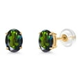 thumbnail image 1 of Gem Stone King 14K Yellow Gold Tourmaline Green Mystic Topaz Stud Basket Setting Earrings for Women Men (1.60 Cttw, Gemstone Birthstone, Oval 7X5MM), 1 of 6