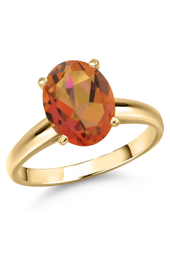 14K Yellow Gold Twilight Orange Mystic Quartz Engagement Ring for Women | 4.00 Cttw | Oval 12X10MM | Gemstone Birthstone | Size 5