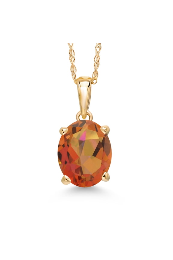 14K Yellow Gold Twilight Orange Mystic Quartz Pendant Necklace | 1.80 Cttw | Gemstone Birthstone | Oval 9X7MM | Gold Necklace for Women | With 18 inch Gold Chain