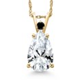 thumbnail image 1 of Gem Stone King 14K Yellow Gold White Created Sapphire and Black Diamond Pendant Necklace for Women | 3.52 Cttw | Gemstone September Birthstone | Pear Shape 12X8MM | With 18 inch Chain, 1 of 6