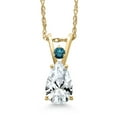 thumbnail image 1 of Gem Stone King 14K Yellow Gold White Created Sapphire and Blue Diamond Pendant Necklace for Women | 1.14 Cttw | Gemstone September Birthstone | Pear Shape 8X5MM | With 18 inch Chain, 1 of 6