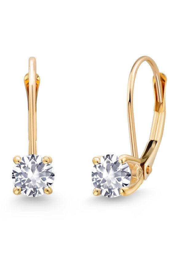 14K Yellow Gold White Created Sapphire Earrings for Women | 0.50 Cttw | Gemstone September Birthstone | Round 4MM