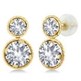 thumbnail image 1 of Gem Stone King 14K Yellow Gold White Created Sapphire Earrings for Women (2.50 Cttw, Gemstone September Birthstone, Round Cut 6MM and 4MM), 1 of 3