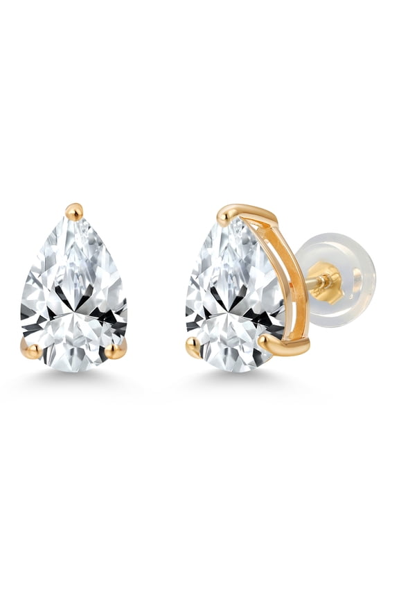 14K Yellow Gold White Created Sapphire Earrings for Women Men | 3.16 Cttw | GemstoneSeptember Birthstone | Pear Shape 9X6MM