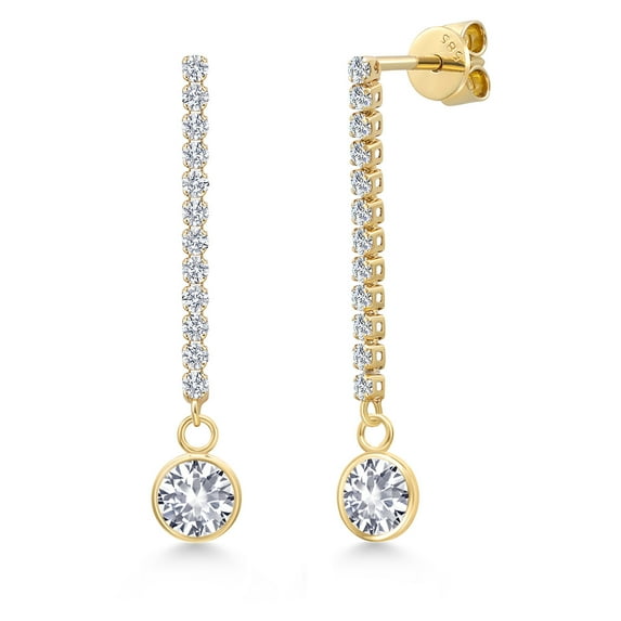 Gem Stone King 14K Yellow Gold White Created Sapphire and Lab Grown Diamond Earrings for Women | 2.36 Cttw | Gemstone September Birthstone | Round 6MM
