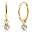 thumbnail image 1 of Gem Stone King 14K Yellow Gold White Created Sapphire Snap Closure Continuous Endless Drop Dangle Hoop Earrings for Women (0.26 Cttw,  Round 3MM), 1 of 4