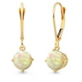 thumbnail image 1 of Gem Stone King 14K Yellow Gold White Ethiopian Opal Earrings for Women | 1.12 Cttw | Gemstone October Birthstone | Round Cabochon 6MM, 1 of 6