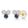 thumbnail image 1 of Gem Stone King 14K Yellow Gold White Lab Grown Diamond and Blue Created Sapphire Three Stone Stud Earrings for Women (0.68 Cttw, Gemstone April Birthstone, Round 3MM), 1 of 4